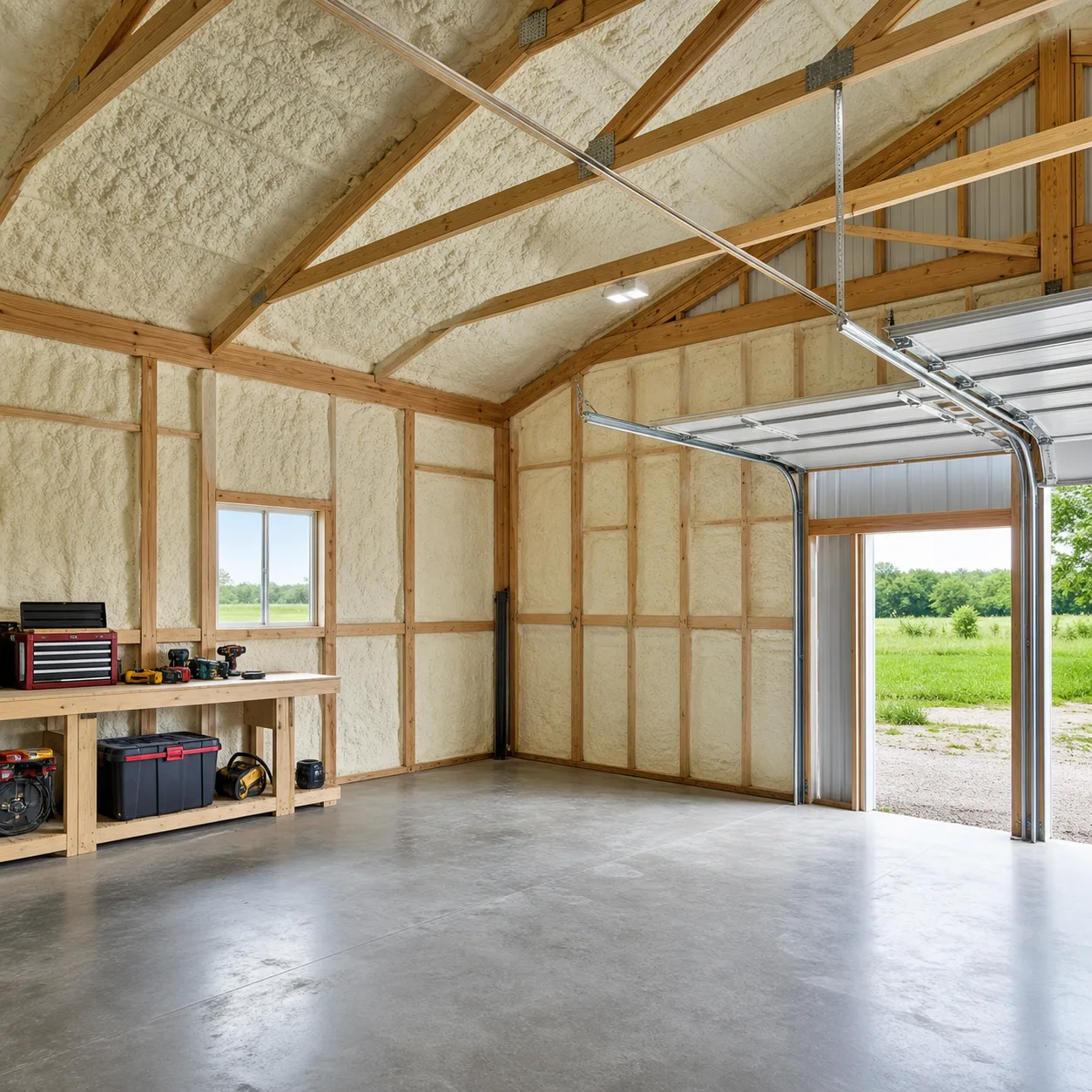 Spray foam insulation inside a pole barn shop or garage in Yakima